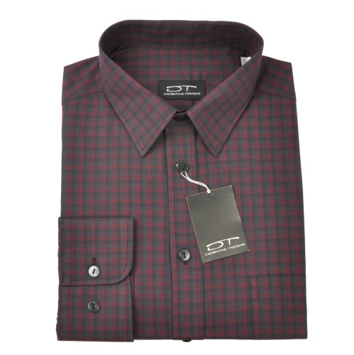 Checkered cotton dress shirt NORVISCH, bordeaux/black/gray