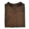Brown henley cut dress shirt with short sleeves and mandarin collar